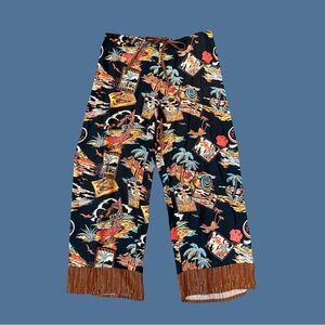 CAbi HawaiianTropical Print Wide Leg Crop Drawstring Pants Size Small